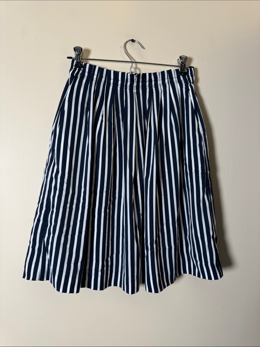 J. Crew Navy and White Vertical Stripe A-Line Skirt